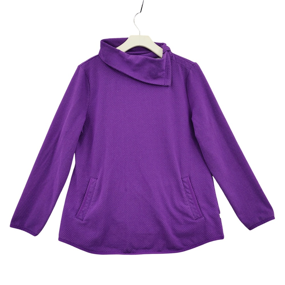 Talbots Women Mod Athleisure Preppy Pullover LP Purple Dot Funnel Neck Pocket